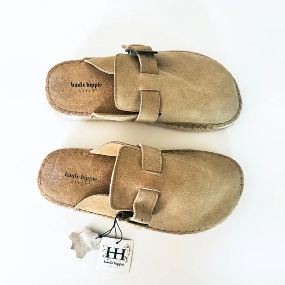 NEW Haute Hippie Aria Suede Mule Clogs Tan Beige Buckle Slip-On 10 NWT - Picture 3 of 10